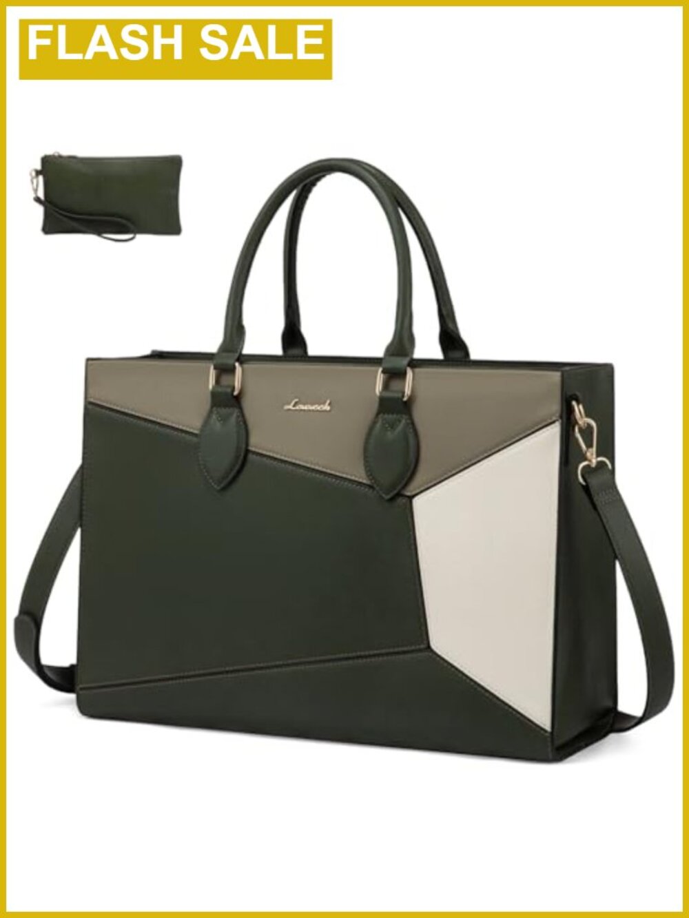 17 Inch Waterproof PU Leather Laptop Tote Bag for Women, Business Office Work
